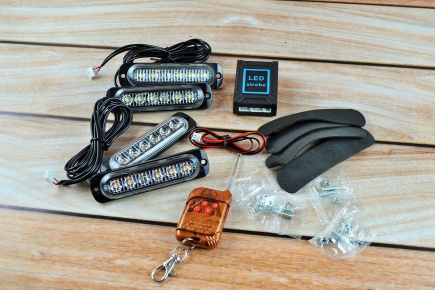 Стробоскоп LED 6 діодів з пультом 4шт (червоно-синій стробоскоп) AL-00481 фото